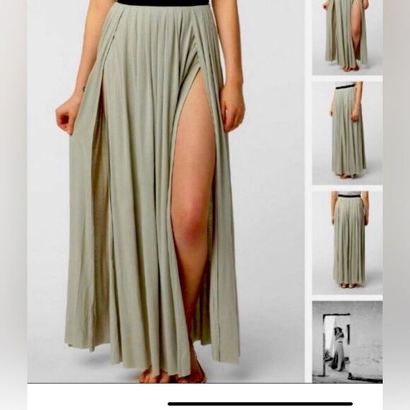Ecote Sage Green Urban Outfitters Double Slit Maxi Skirt size 8 - Picture 4 of 11